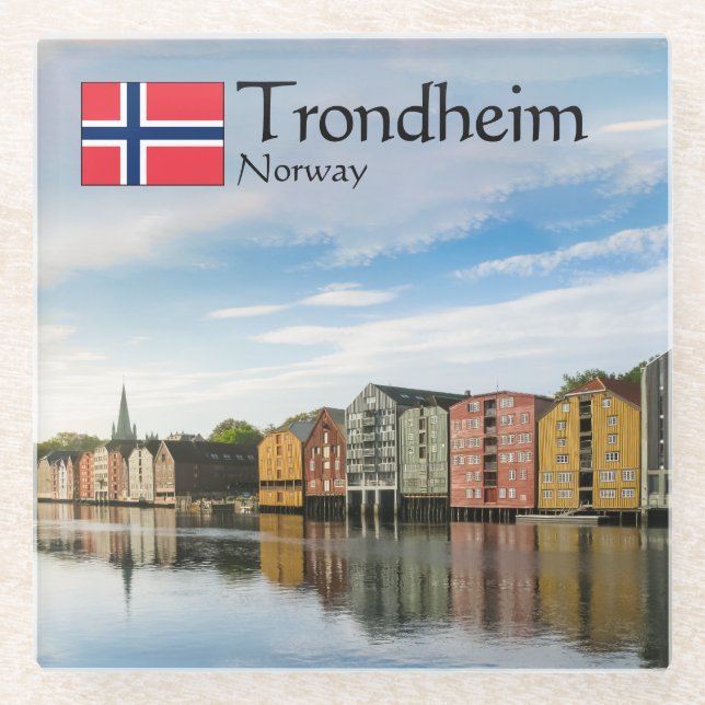 Trondheim Norwegen Souvenir Glasuntersetzer (Vorderseite)