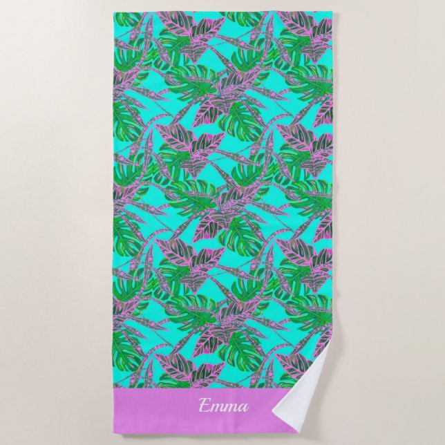 Tropenblau grüner Vorname Der moderne Strand Strandtuch (Vorderseite)
