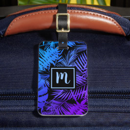 Tropenblau lila Palmblattmonogramm modern Gepäckanhänger