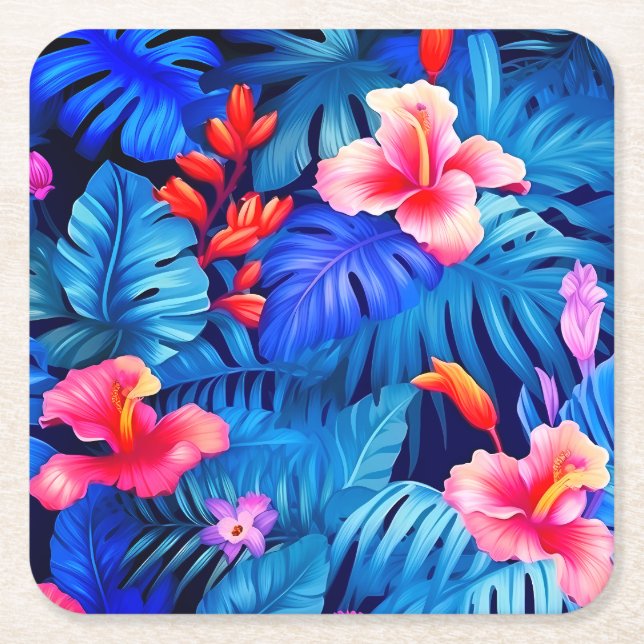 Tropenblau - Lila rosa Papierdrucker Untersetzer (Vorderseite)