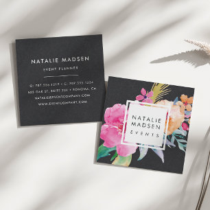 Tropenblüten   Schwarz Quadratische Visitenkarte