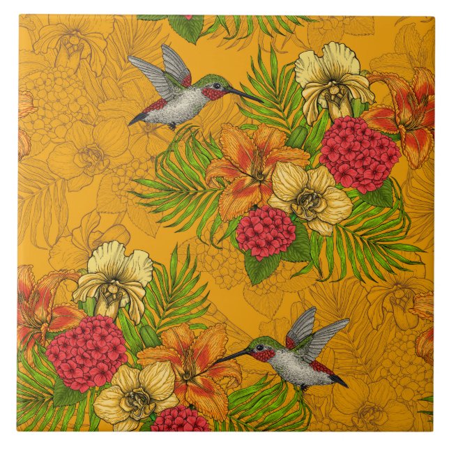 Tropenbuket und Kolibris 2 Fliese (Vorderseite)