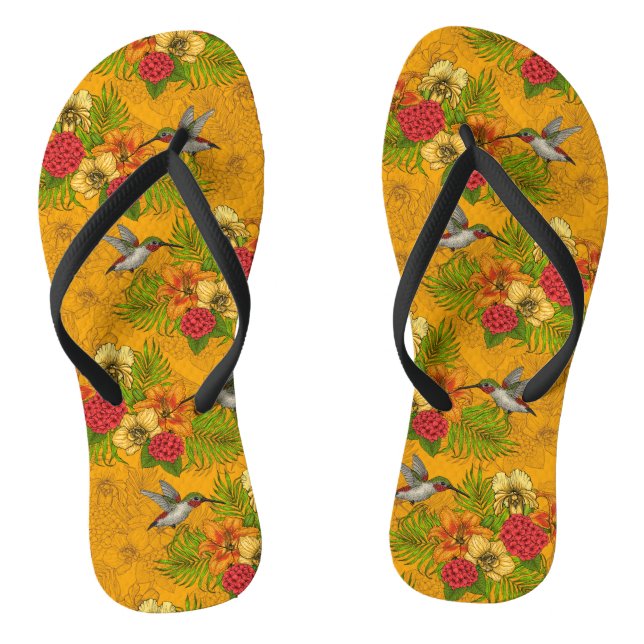 Tropenbuket und Kolibris 2 Flip Flops (Fußbett)