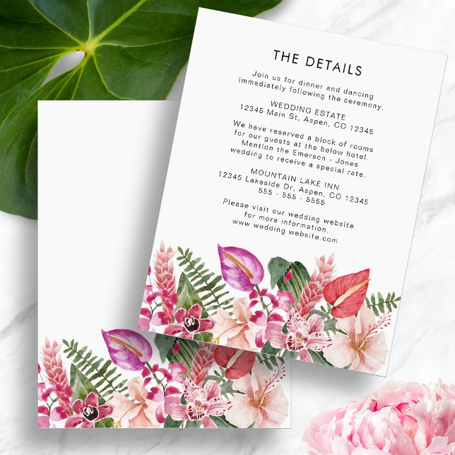 Tropendetails Begleitkarte (Tropical Floral Watercolor Details Enclosure Card by Painted Paperie
)