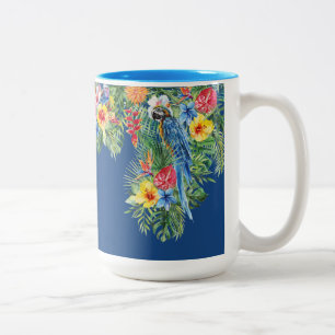 Tropenfarben Blauer Papagei Monogramm Zweifarbige Tasse