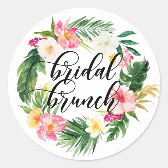 Tropenfarbene Blume Wreath Bridal Brunch Runder Aufkleber (Vorderseite)