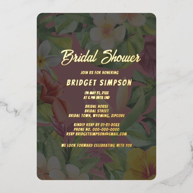 Tropenfarbener Hibiskus hawaiianische Sommerbraut Folieneinladung (Vorderseite)