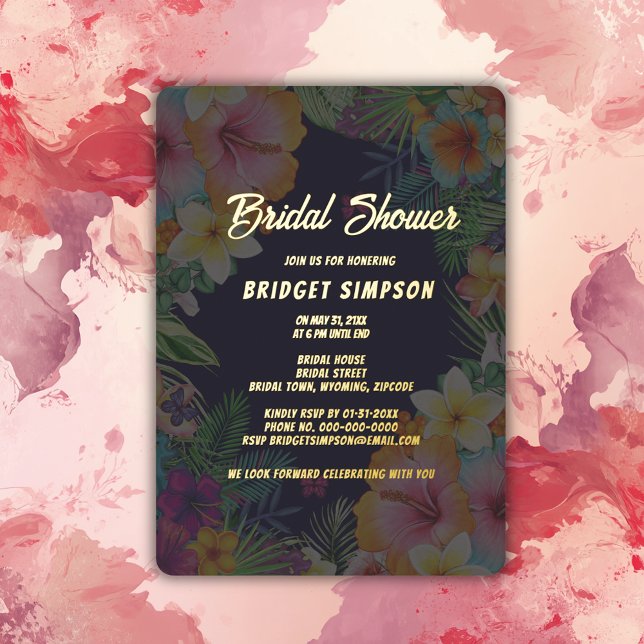 Tropenfarbener Hibiskus hawaiianische Sommerbraut Folieneinladung (Von Creator hochgeladen)