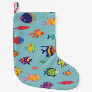 Tropenfische, Vintage Linienmuster Kleiner Weihnachtsstrumpf