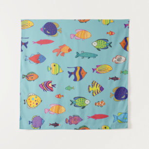 Tropenfische, Vintage Linienmuster Wandteppich