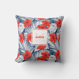 Tropenflorale Hibiskus Blume Custom Monogramm Kissen