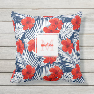 Tropenflorale Hibiskus Blume Custom Monogramm Kissen
