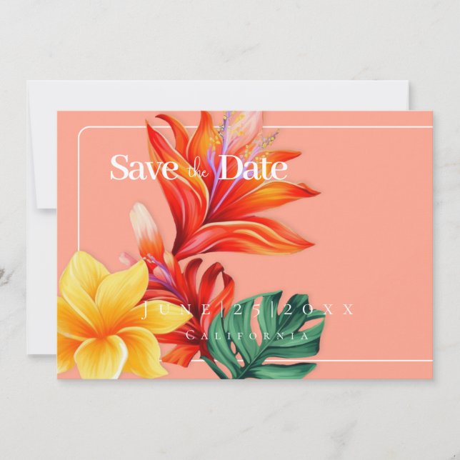 Tropenflorale Save the Date (Vorderseite)