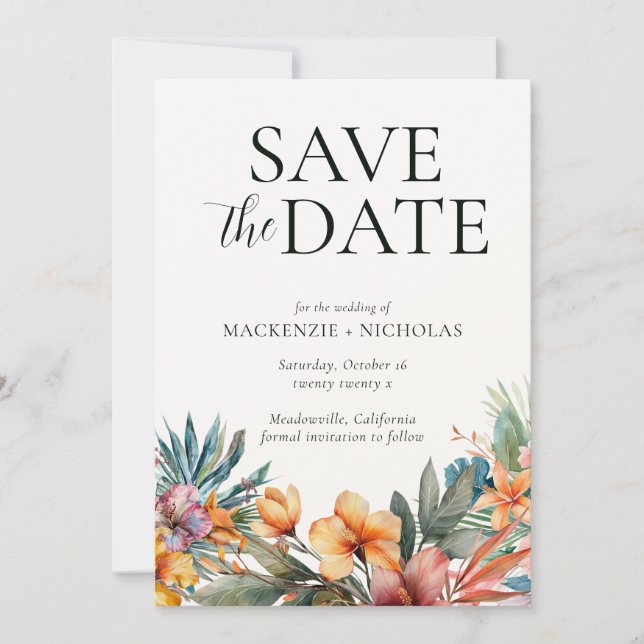 Tropenflorale Save the Date Einladung (Vorderseite)