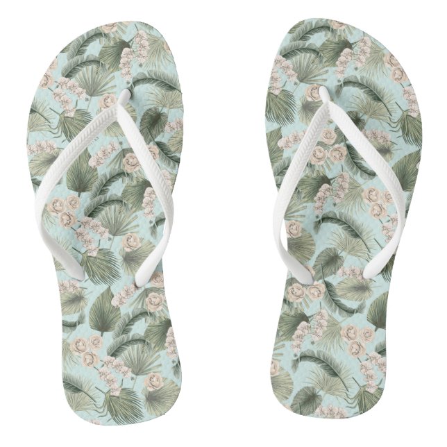 Tropengarten Blumenorchid & Palmmuster Flip Flops (Fußbett)