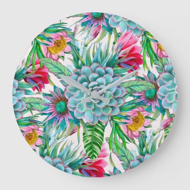 Tropengarten mit Sukkulenten Große Wanduhr (Vorderseite)