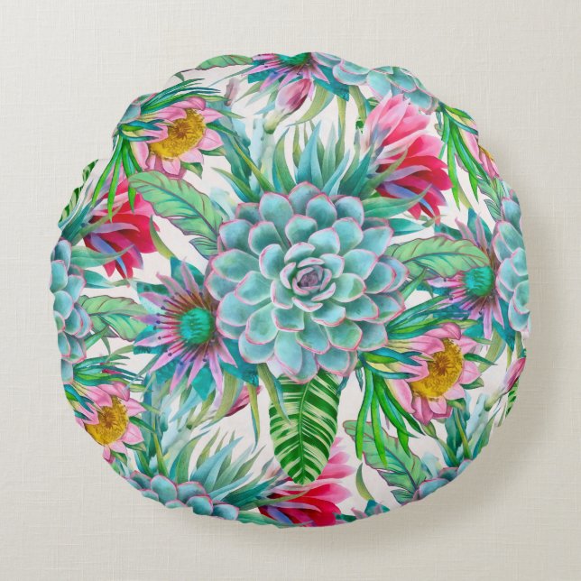 Tropengarten Rundes Kissen (Vorderseite)