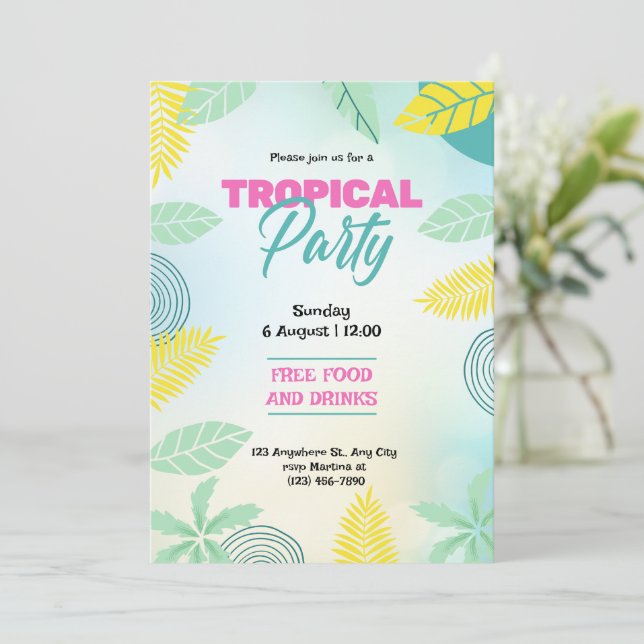 Tropengrün und Gelb Sommer-Party Einladung (Stehend Vorderseite)