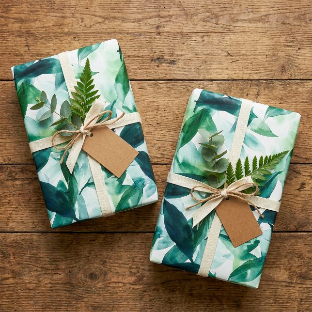 Tropenhaus Pflanze Leaf Wasserfarbe Geschenkpapier (Tropical house plant Leaf Watercolor Wrapping Paper.)