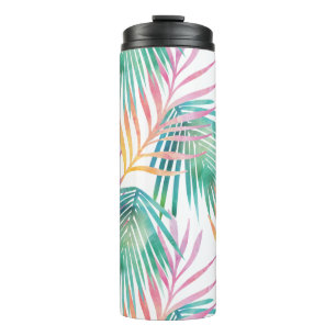 Tropenholz Pink und Aquamarines Wasserfarben Palme Thermosbecher