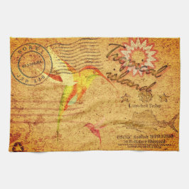 Tropeninsel Kolibris Vintage Postkarte yello Geschirrtuch