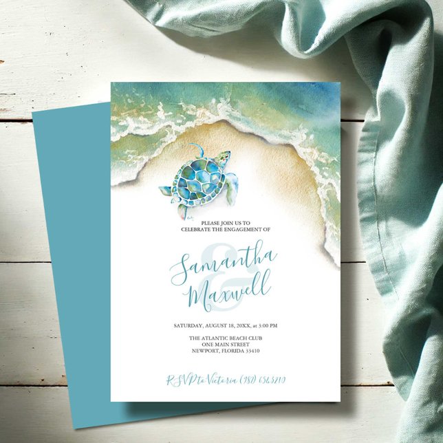 Tropenmeerschildkröten-Aquarell (Engagement party invitations beach wedding watercolor sea turtle art by Victoria Grigaliunas)