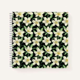 Tropennahtlose, weiße Blume, grünes Blatt Notizbuch
