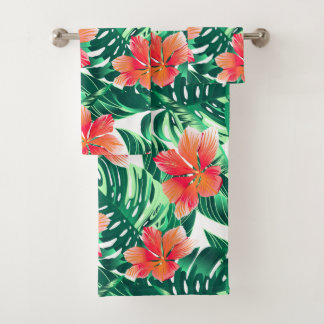 Tropenorangefarbener Hibiskus Badhandtuch Set