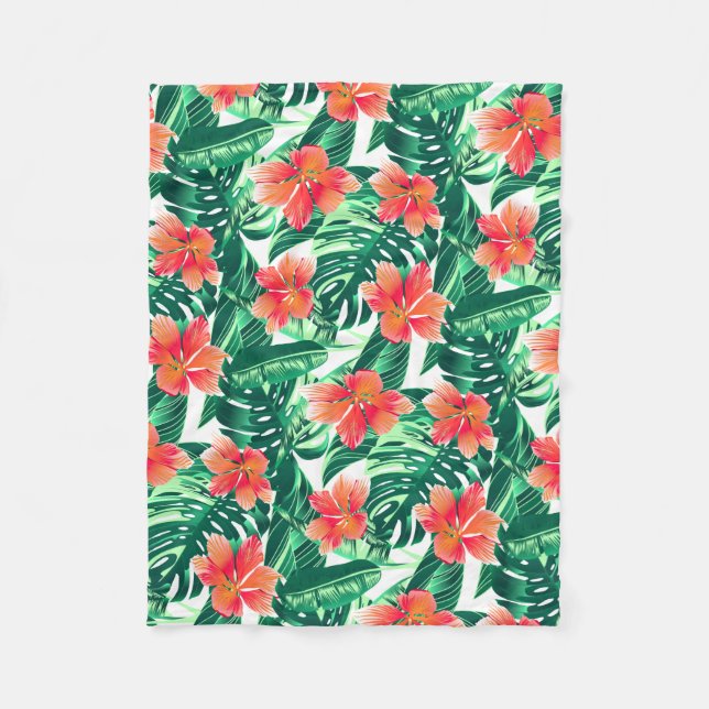 Tropenorangefarbener Hibiskus Fleecedecke (Vorderseite)