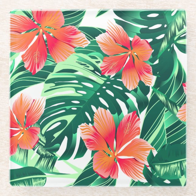 Tropenorangefarbener Hibiskus Glasuntersetzer (Vorderseite)