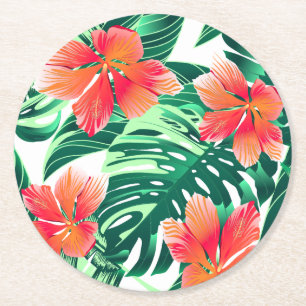 Tropenorangefarbener Hibiskus Runder Pappuntersetzer