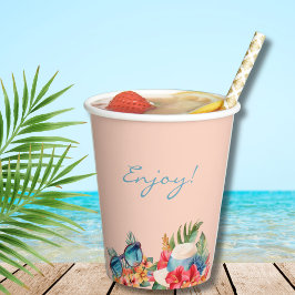 Tropenrosa Blume Beach Brautparty Pappbecher