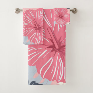 Tropenrosa Blume Hibiskus Badhandtuch Set