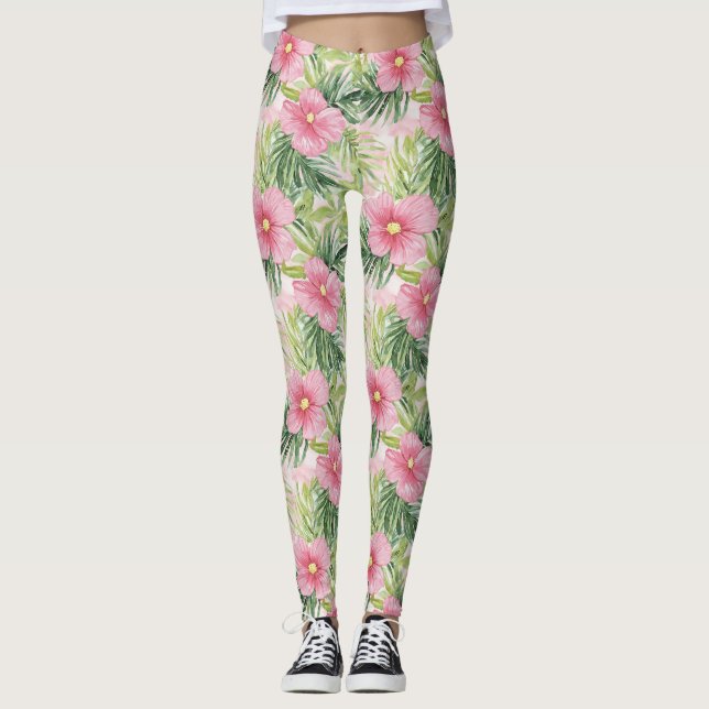 Tropenrosa Blume Leggings (Vorderseite)
