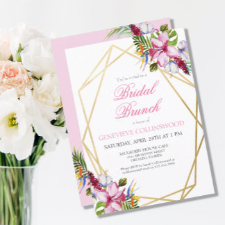 Tropenrosa Floral Gold Geometric Bridal Brunch Postkarte