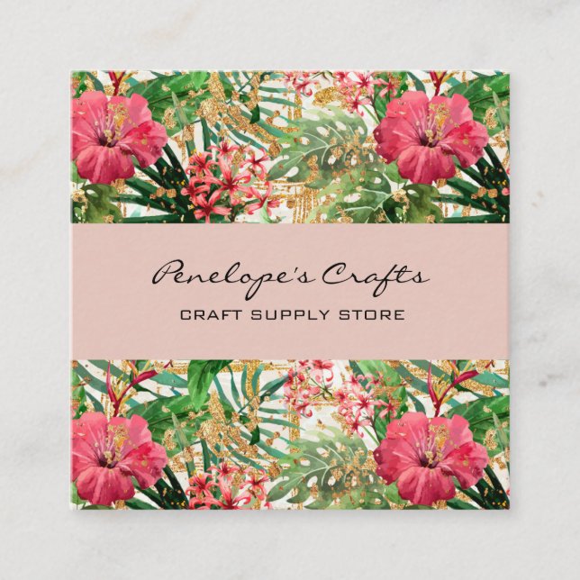 Tropenrosa Floral Square Business Card Quadratische Visitenkarte (Vorderseite)