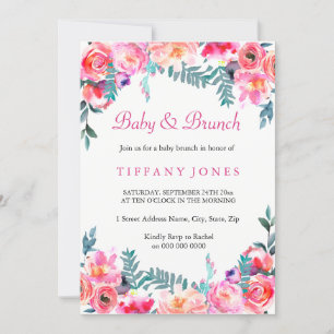 Tropenrosa Floral Watercolor Baby & Brunch Einladung