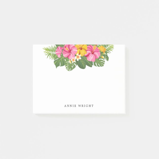 Tropenrosa Gelbe Hibiskus Blume Post-it Klebezettel (Vorderseite)