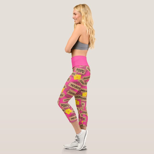 Tropenrosa Hawaiianischer Strand Capri Leggings (Links)