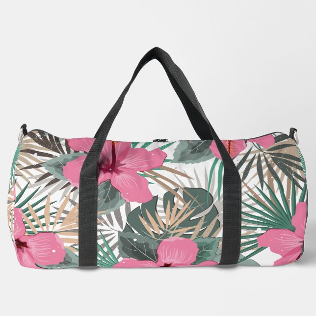 Tropenrosa Hibisken Groß Duffle Bag (Vorderseite)