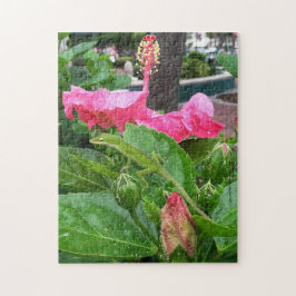 Tropenrosa Hibiskus Blume Camouflaged Lizard Puzzle