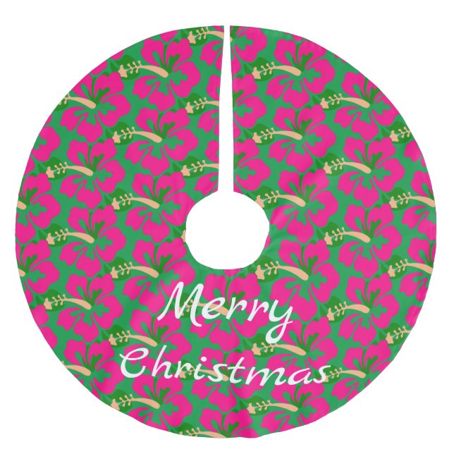 Tropenrosa Hibiskus Blume Thunder_Cove Polyester Weihnachtsbaumdecke (Vorderseite)