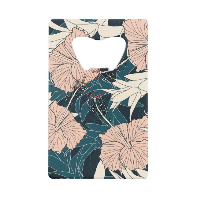 Tropenrosa Hibiskus, dunkler Hintergrund Geldbeutel Flaschenöffner (Vorderseite)