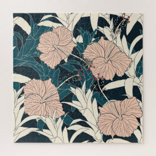 Tropenrosa Hibiskus, dunkler Hintergrund Puzzle