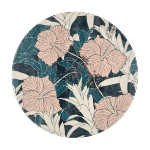 Tropenrosa Hibiskus, dunkler Hintergrund Schneidebrett