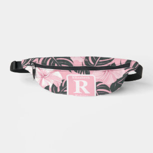 Tropenrosa Hibiskus personalisiert Monogramm Bauchtasche