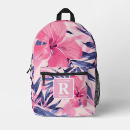 Tropenrosa Hibiskus personalisiert Monogramm Bedruckter Rucksack