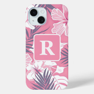Tropenrosa Hibiskus personalisiert Monogramm Case-Mate iPhone Hülle