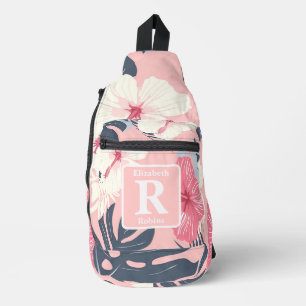 Tropenrosa Hibiskus personalisiert Monogramm Crossbody Bag