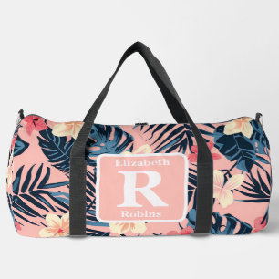 Tropenrosa Hibiskus personalisiert Monogramm Duffle Bag